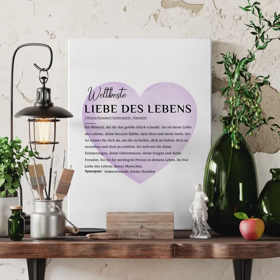 Personalisiertes Leinwand Poster Definition Liebe des Lebens Violett 3