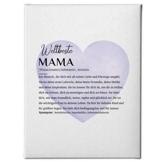 Personalisierte Leinwand Definition Mama mit Name Wasserfarben Herz Lila