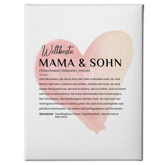 Personalisierte Leinwand Definition Mama und Sohn mit Name Wasserfarben Rot