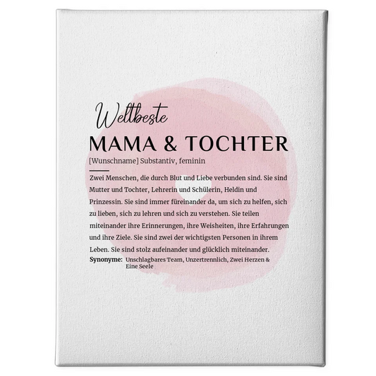 Personalisierte Leinwand mit Name Definition Mama & Tochter Herzkreis