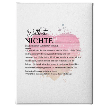 Personalisierte Leinwand Definition Nichte mit Name Watercolor Herz