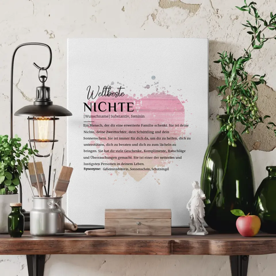 Personalisierte Leinwand Definition Nichte mit Name Watercolor Herz