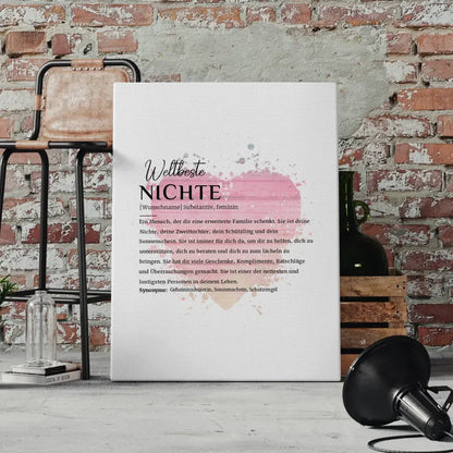 Personalisierte Leinwand Definition Nichte mit Name Watercolor Herz