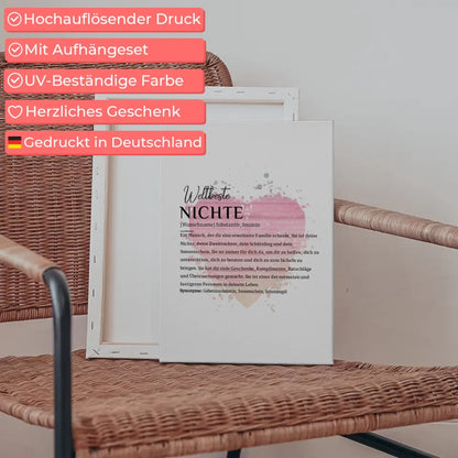 Personalisierte Leinwand Definition Nichte mit Name Watercolor Herz