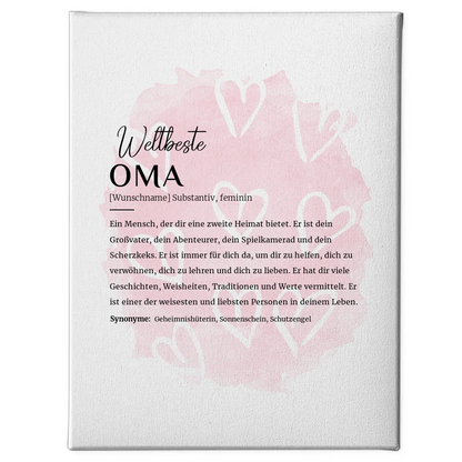 Personalisierte Leinwand Definition Oma mit Name Herzchen Rosa