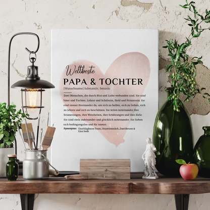 Personalisierte Leinwand Definition Papa & Tochter mit Name Herz Rose