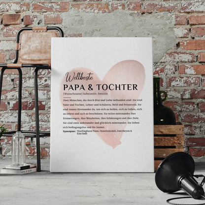 Personalisierte Leinwand Definition Papa & Tochter mit Name Herz Rose