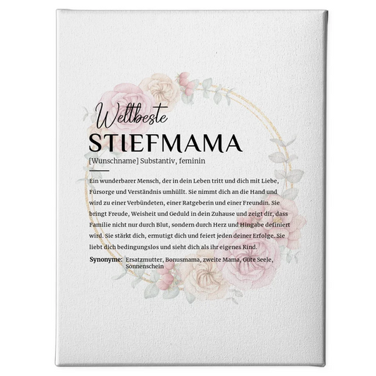 Personalisierte Leinwand Definition Stiefmama mit Name Floral Kreis