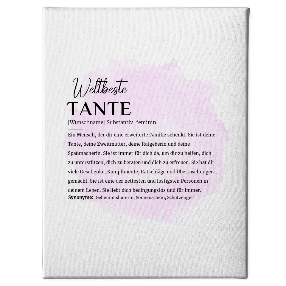 Personalisierte Leinwand Definition Tante mit Name Pinsel Klecks Rosa 1