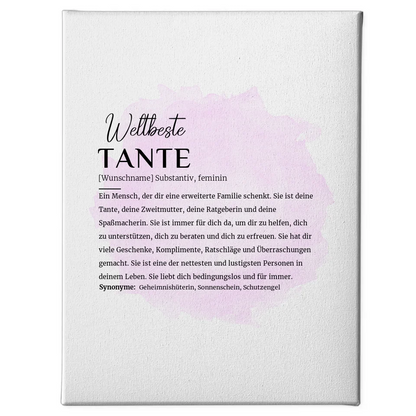 Personalisierte Leinwand Definition Tante mit Name Pinsel Klecks Rosa 1