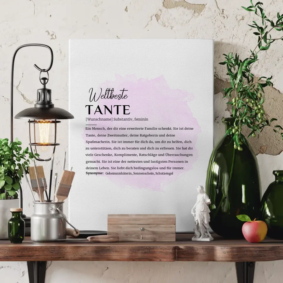 Personalisierte Leinwand Definition Tante mit Name Pinsel Klecks Rosa 3