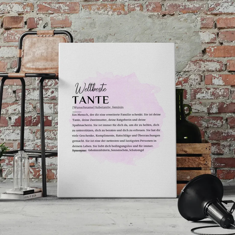 Personalisierte Leinwand Definition Tante mit Name Pinsel Klecks Rosa 4