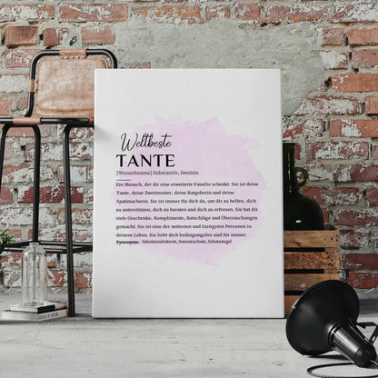 Personalisierte Leinwand Definition Tante mit Name Pinsel Klecks Rosa 4