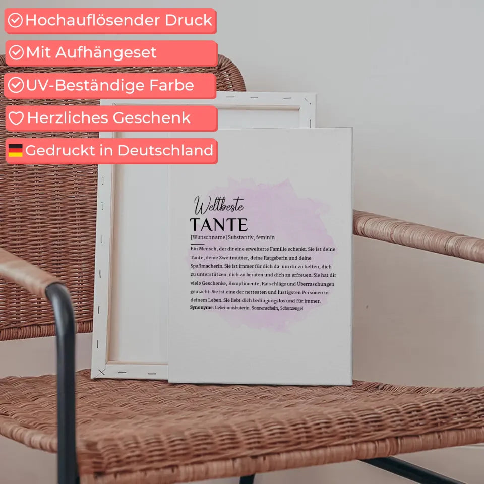 Personalisierte Leinwand Definition Tante mit Name Pinsel Klecks Rosa 5