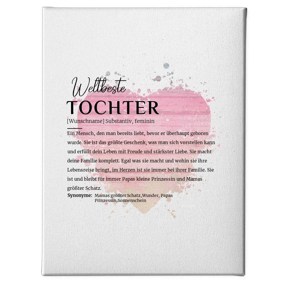 Personalisierte Leinwand Definition Tochter mit Name Watercolor Herz