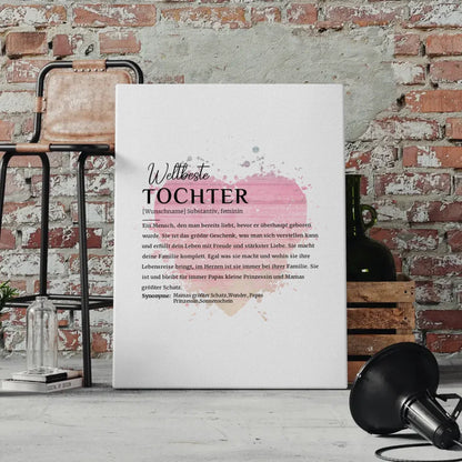 Personalisierte Leinwand Definition Tochter mit Name Watercolor Herz