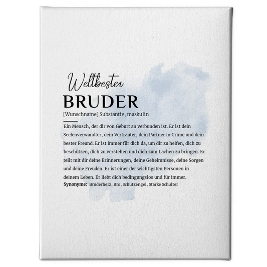 Personalisierte Leinwand Definition Bruder mit Name Pinsel Klecks Blau 1