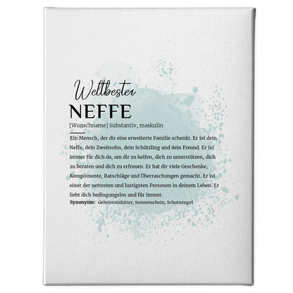 Personalisierte Leinwand Definition Neffe mit Name Farbspitzer Blau