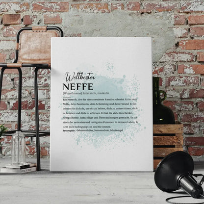 Personalisierte Leinwand Definition Neffe mit Name Farbspitzer Blau