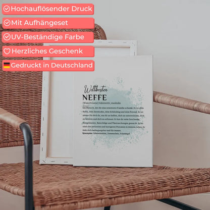 Personalisierte Leinwand Definition Neffe mit Name Farbspitzer Blau