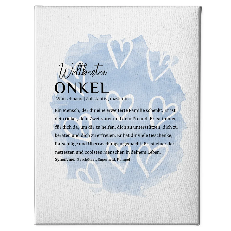 Personalisiertes Leinwandposter Definition Onkel mit Name Herzchen blau