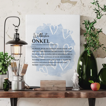 Personalisiertes Leinwandposter Definition Onkel mit Name Herzchen blau