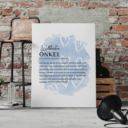 Personalisiertes Leinwandposter Definition Onkel mit Name Herzchen blau