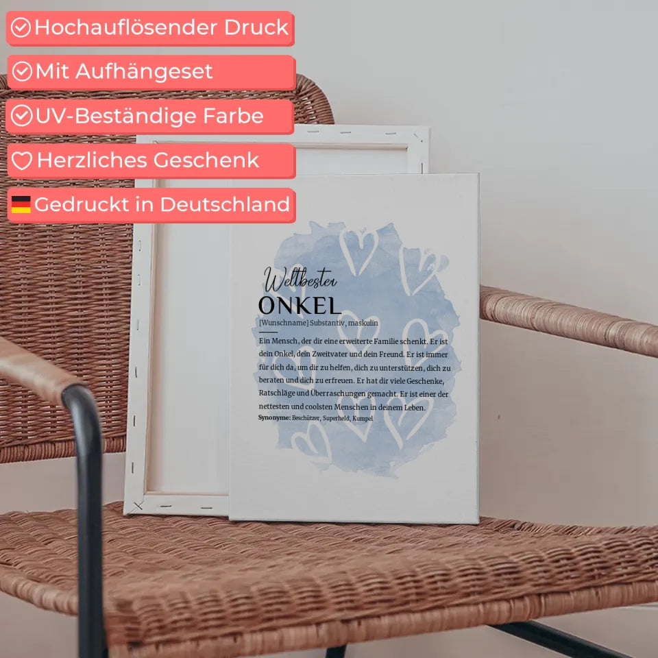 Personalisiertes Leinwandposter Definition Onkel mit Name Herzchen blau