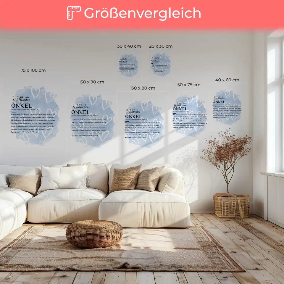 Personalisiertes Leinwandposter Definition Onkel mit Name Herzchen blau