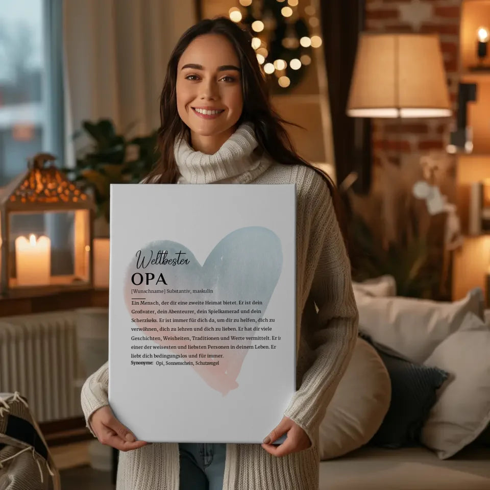 Personalisierte Leinwand Opa mit Name Herzchen Farbverlauf