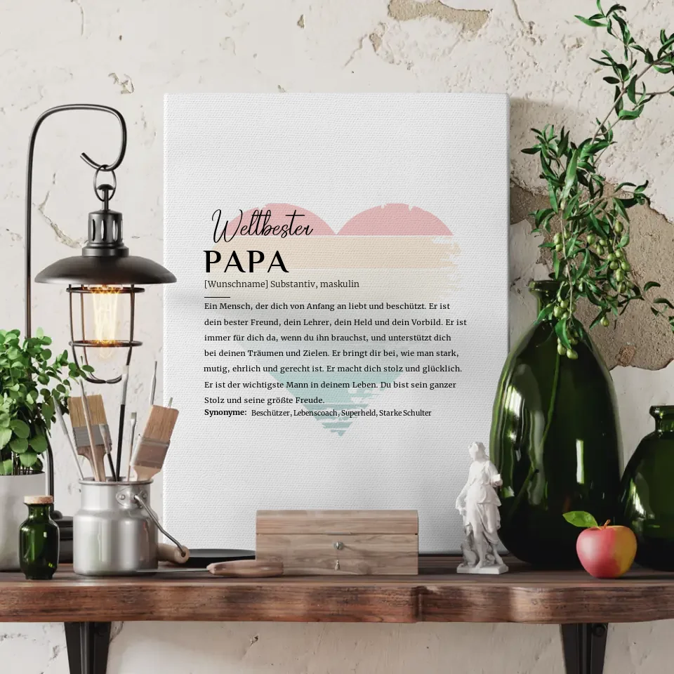 Personalisierte Leinwand Definition Papa mit Name Vintage Herz