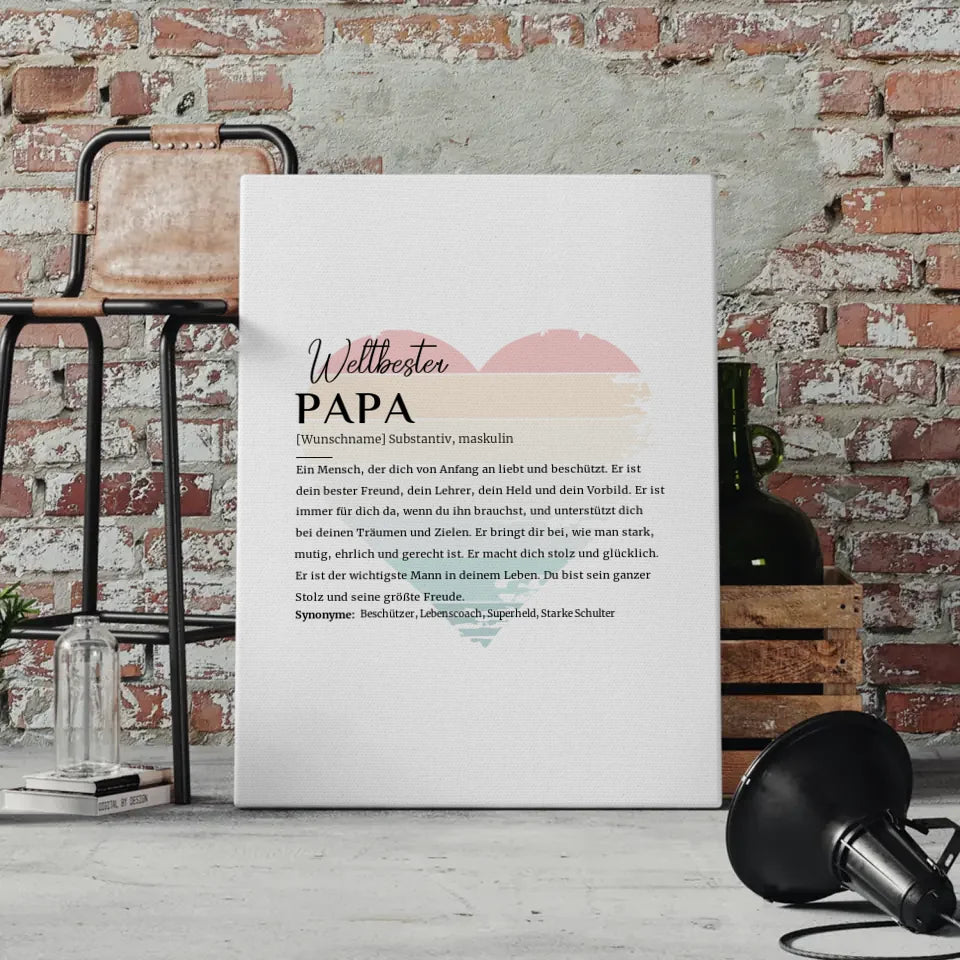 Personalisierte Leinwand Definition Papa mit Name Vintage Herz