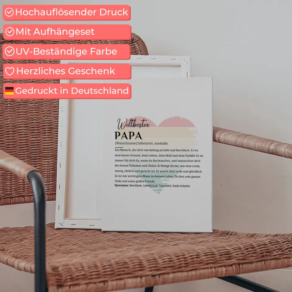 Personalisierte Leinwand Definition Papa mit Name Vintage Herz