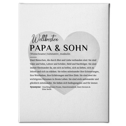 Personalisierte Leinwand Definition Papa & Sohn mit Name Wasserfarben Herz Grau