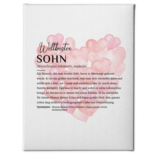 Personalisierte Leinwand Definition Sohn mit Name und Ballonherzen 1