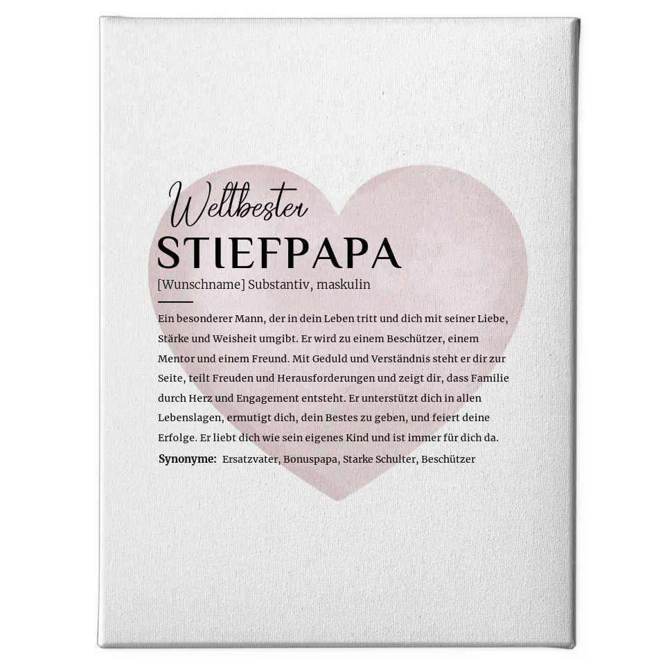 Personalisierte Leinwand Definition Stiefpapa mit Name Wasserfarben Herz 1