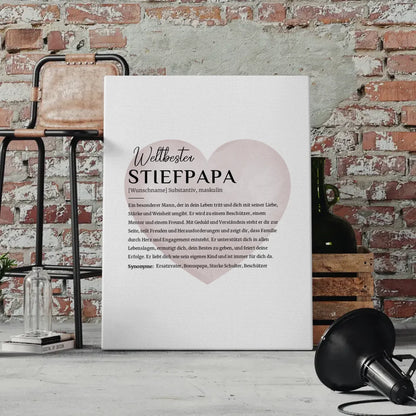 Personalisierte Leinwand Definition Stiefpapa mit Name Wasserfarben Herz 4