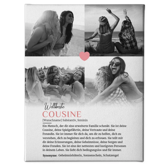 Personalisierte Leinwand Definition Cousine 4 Fotos mit Name 1
