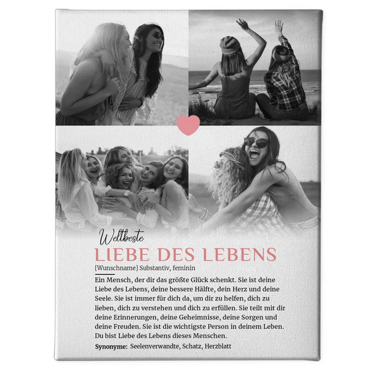 Personalisierte Leinwand Definition Liebe des Lebens 4 Fotos mit Name 1
