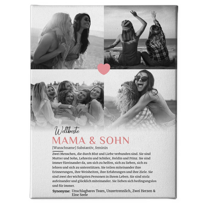 Personalisierte Leinwand Definition Mama & Sohn mit 4 Fotos und Name 1
