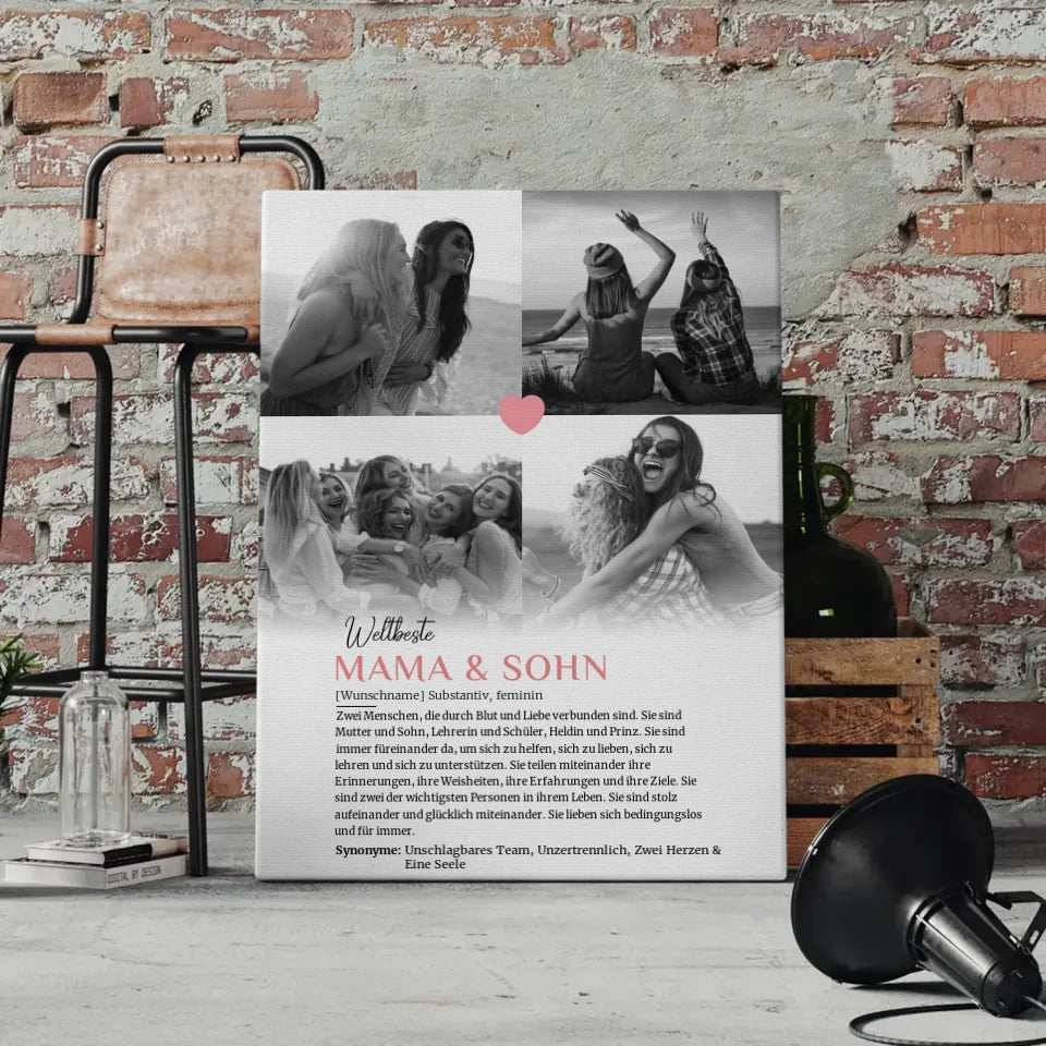 Personalisierte Leinwand Definition Mama & Sohn mit 4 Fotos und Name 4