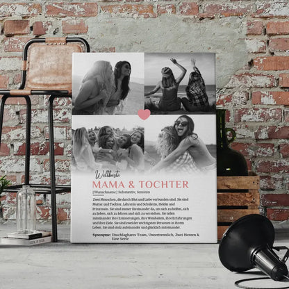 Personalisierte Leinwand Definition Mama & Tochter 4 Fotos mit Name 4