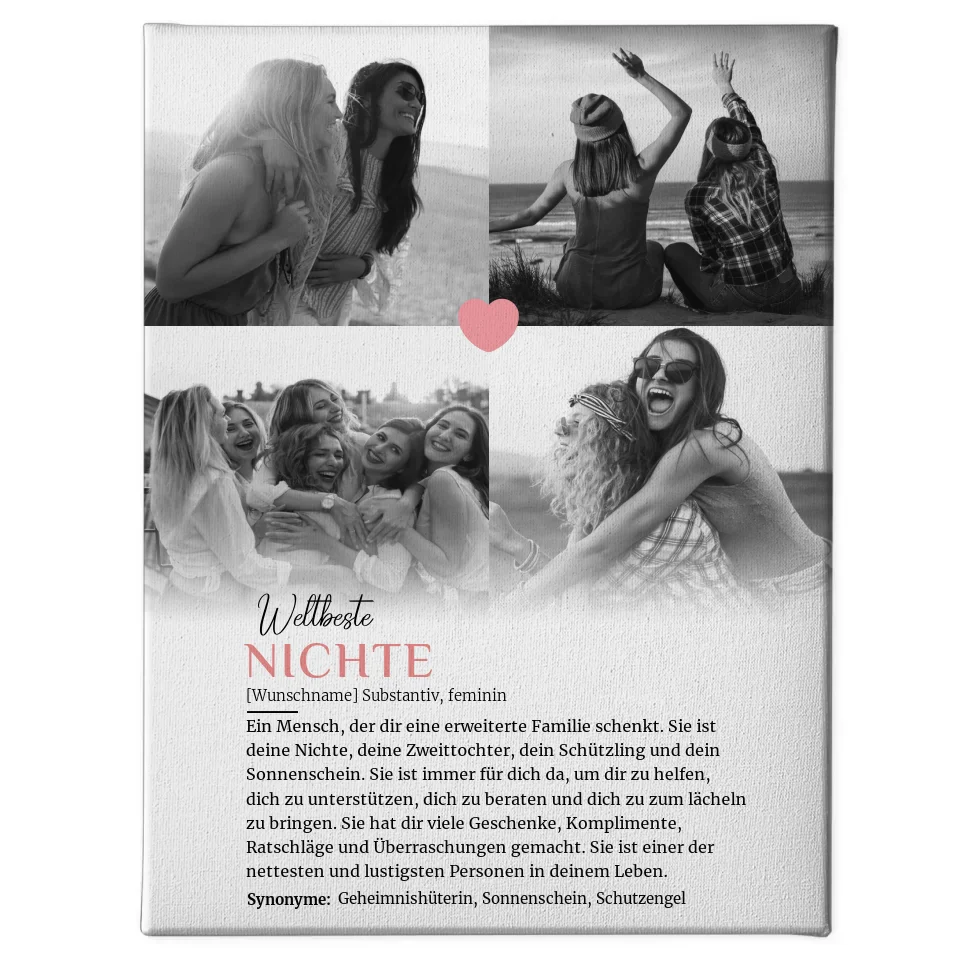 Personalisierte Leinwand Definition Nichte 4 Fotos mit Name 1