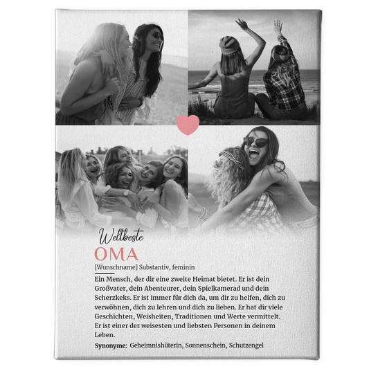 Personalisierte Leinwand Definition Oma mit 4 Fotos und Name 1