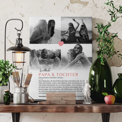 Personalisierte Leinwand Definition Papa & Tochter 4 Fotos mit Name