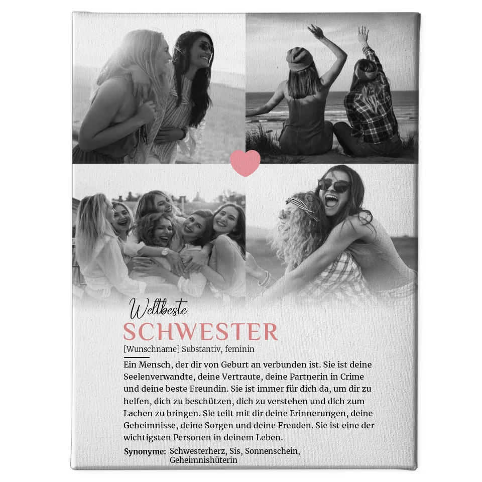 Personalisierte Leinwand Definition Schwester mit Name 4 Fotos Kunstwerk