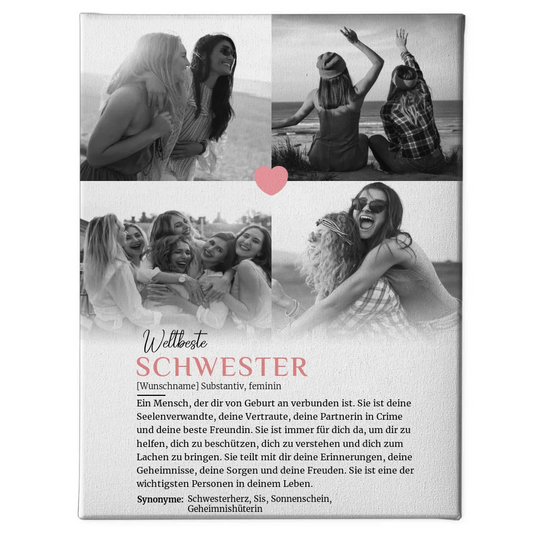 Personalisierte Leinwand Definition Schwester mit Name 4 Fotos Kunstwerk 1