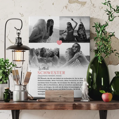 Personalisierte Leinwand Definition Schwester mit Name 4 Fotos Kunstwerk