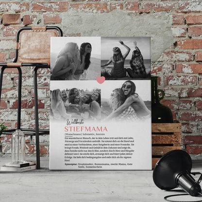 Personalisierte Leinwand Definition Stiefmama 4 Fotos mit Name