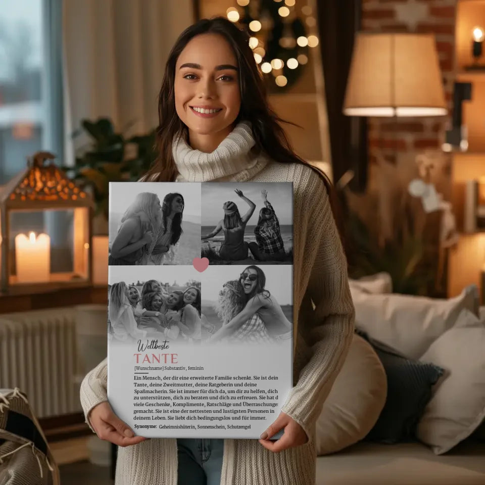 Personalisierte Leinwand Definition Tante mit Name 4 Fotos gestalten 2